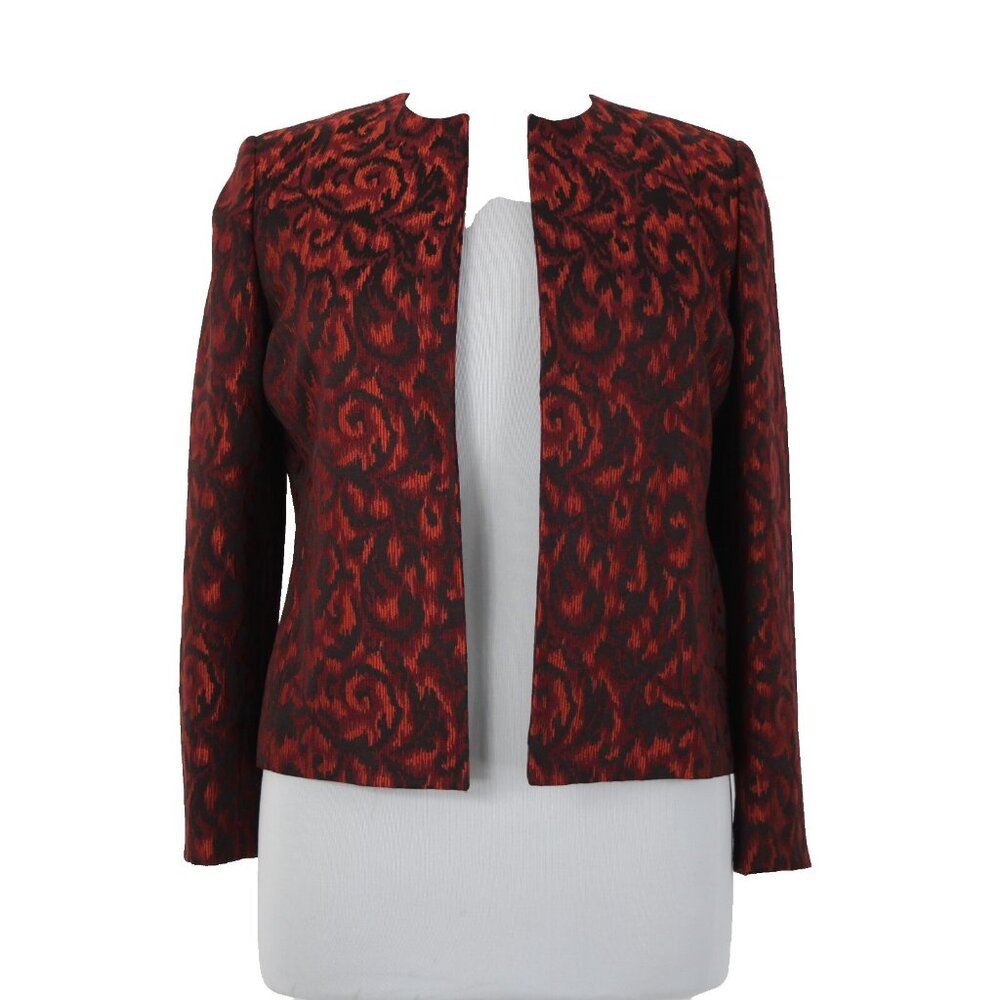 Kasper Petite Sz 14P Burgundy Orange Black Lined Polyester Rayon Wrap Sweater